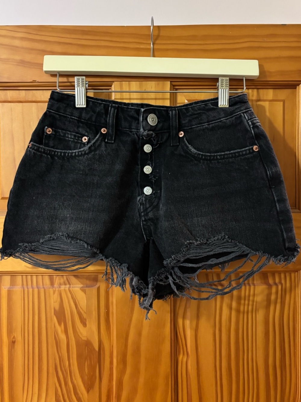 BDG Black High-Rise Button-Front Distressed Denim Shorts
